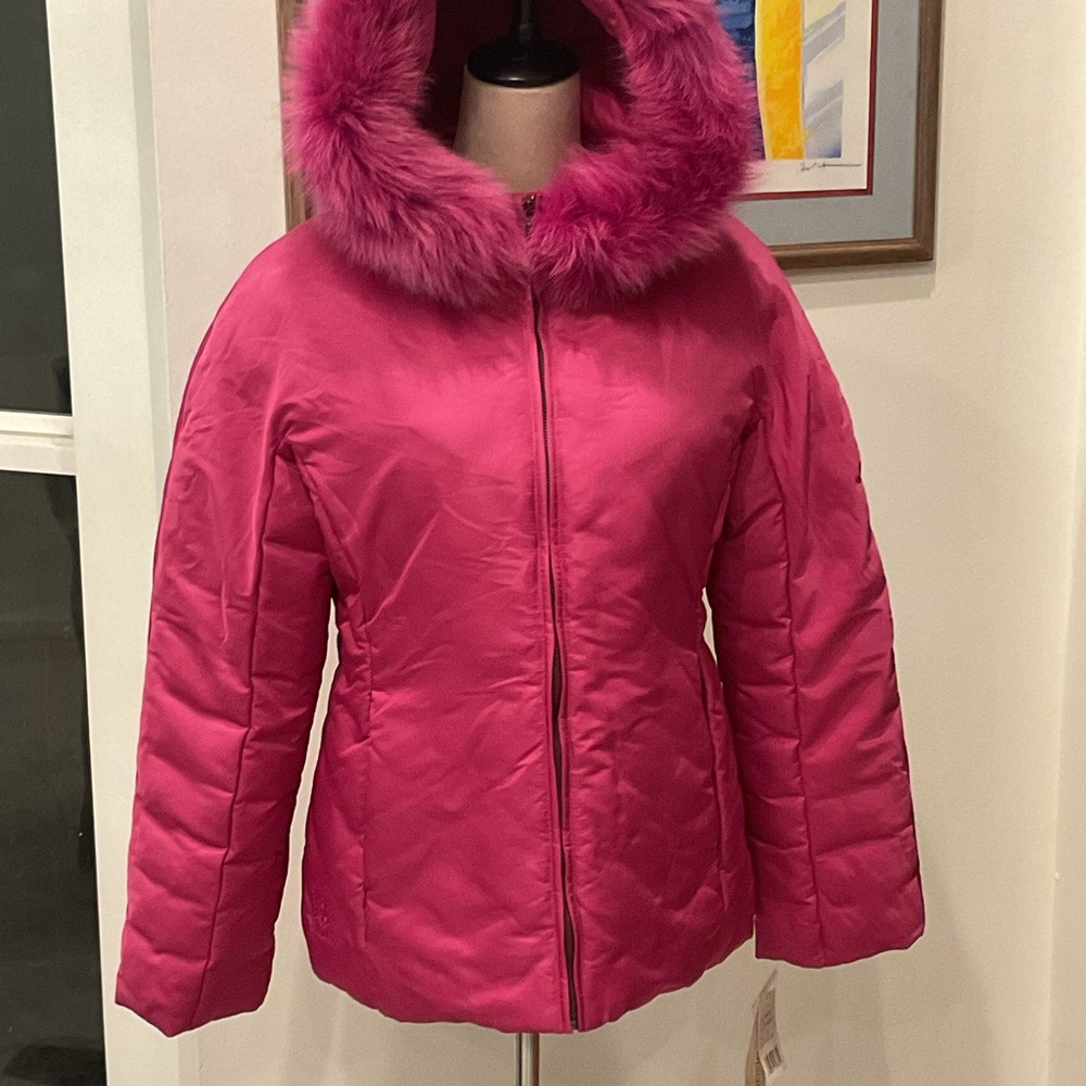 1 Madison Fuchsia Puffer with Fur Detail - Picture 1 of 11
